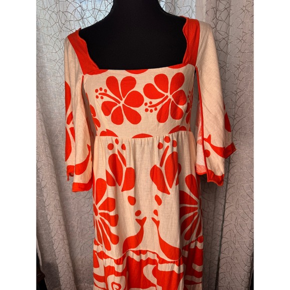 FARM Rio for Anthropologie Ainika Shell Maxi Dress Coral Orange Red NWOT S - Picture 4 of 10